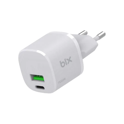 BİX BX2P20G PD 20W TYPE-C VE USB-A QC 18W ÇİFT PORTLU AKIM KORUMALI MİNİ HIZLI ŞARJ BEYAZ Beyaz - Görsel