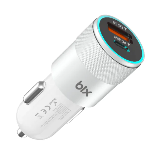 AKSESUAR BİX BXCCP38WT 38W USB QC 3.0 18W VE TİP-C PD 20W ÇİFT PORT ARAÇ İÇİ HIZLI ŞARJ CİHAZI Beyaz - Görsel