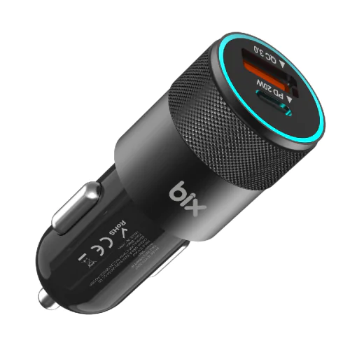 AKSESUAR BİX BXCCP38WT 38W USB QC 3.0 18W VE TİP-C PD 20W ÇİFT PORT ARAÇ İÇİ HIZLI ŞARJ CİHAZI Siyah - Görsel