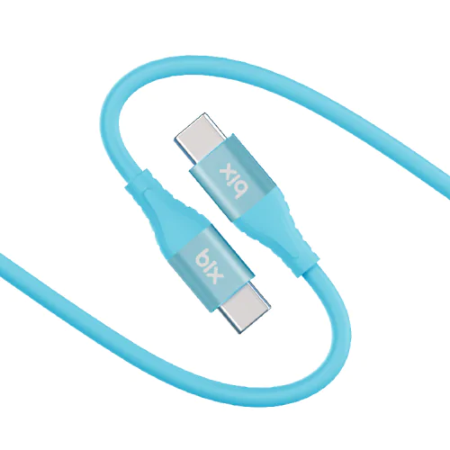 BİX BXSC1CC 60W TYPE-C TO TYPE-C SİLİKON ŞARJ VE DATA KABLOSU 1.2 METRE Mavi - Görsel