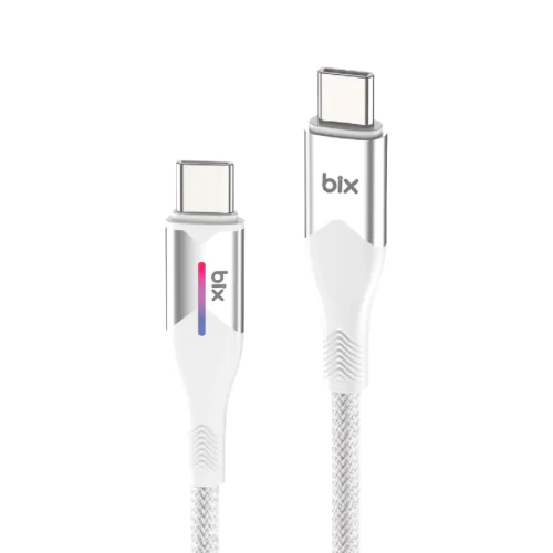 BİX T1CC 60W LED'Lİ TYPE-C'DEN TYPE-C'YE VERİ AKTARIM ÖZELİKLİ ÖRGÜLÜ ŞARJ KABLOSU 1M Beyaz - Görsel