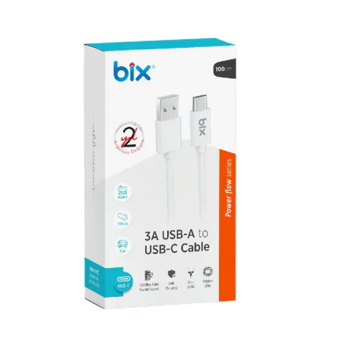 BİX BX100CW 3A USB-A'DAN TYPE-C'YE ŞARJ KABLOSU BEYAZ Beyaz - Görsel