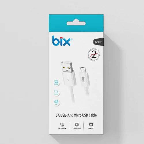 BİX BX100MW 3A Micro USB Şarj ve Data Kablosu Beyaz Beyaz - Görsel