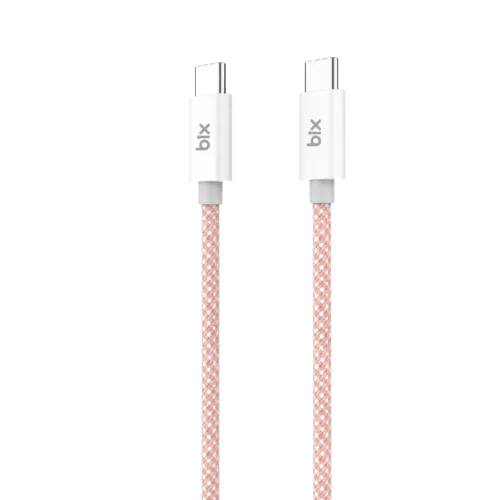 BİX T2CC TYPE-C'DEN TYPE-C'YE 60W ÖRGÜLÜ PVC KABLO 1M Pembe - Görsel