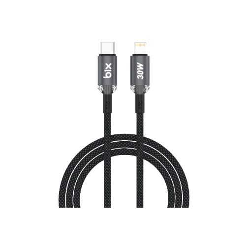 BİX T2CL-BK TYPE-C'DEN LİGHTNİNG'E 30W ÖRGÜLÜ ŞARJ VE DATA KABLOSU Siyah - Görsel