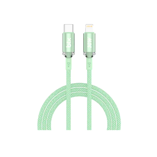 BİX T2CL-GN TYPE-C'DEN LİGHTNİNG'E 30W ÖRGÜLÜ ŞARJ VE DATA KABLOSU Yeşil - Görsel