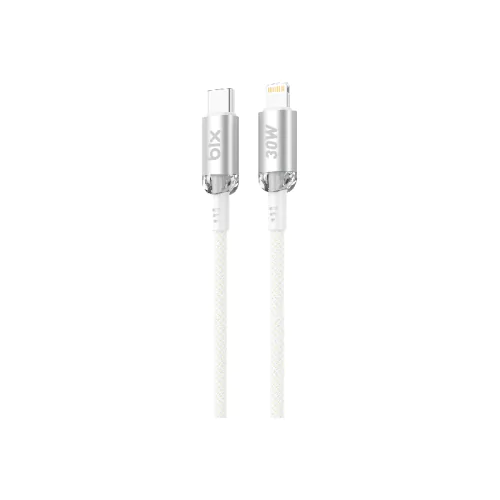 BİX T2CL-GN TYPE-C'DEN LİGHTNİNG'E 30W ÖRGÜLÜ ŞARJ VE DATA KABLOSU Beyaz - Görsel