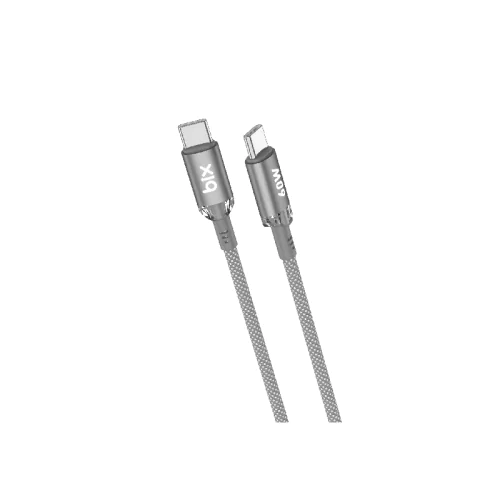 BİX T3CC-BK TYPE-C'DEN TYPE-C'YE 60W ÖRGÜLÜ ŞARJ VE DATA KABLOSU Gri - Görsel