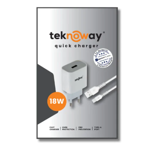 Teknoway 18W Type-A Port-Type C Şarj Seti Beyaz - Görsel