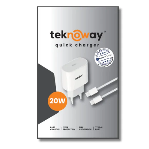Teknoway 20W Type-C to Type-C Şarj Seti Beyaz - Görsel