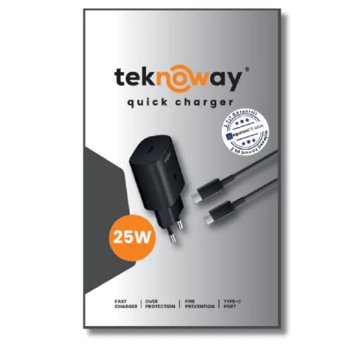 Teknoway 25W Type-C to Type-C Şarj Set Siyah - Görsel
