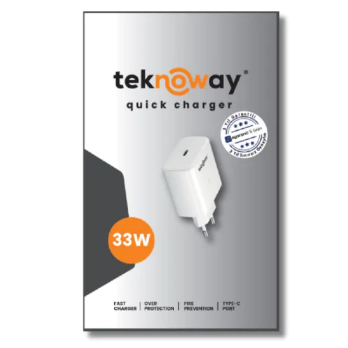 Teknoway 33W Type-C Port Şarj Adaptörü Beyaz - Görsel
