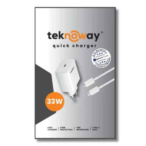 Teknoway 33W Type-C to Type-C Şarj Seti Beyaz - Görsel