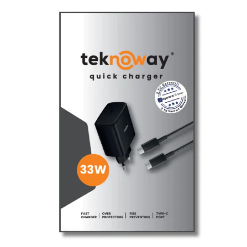 TEKNOWAY ARF 33W TYPE-C TO TYPE-C ŞARJ SETİ SİYAH Siyah - Görsel