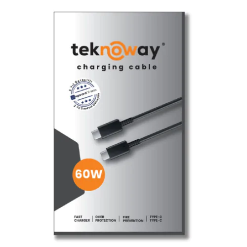 Teknoway 60W type-C to Type-C Şarj Kablosu Siyah - Görsel