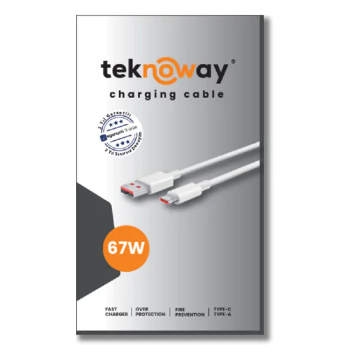 Teknoway 67W Type-A to Type-C Şarj Kablosu Beyaz - Görsel