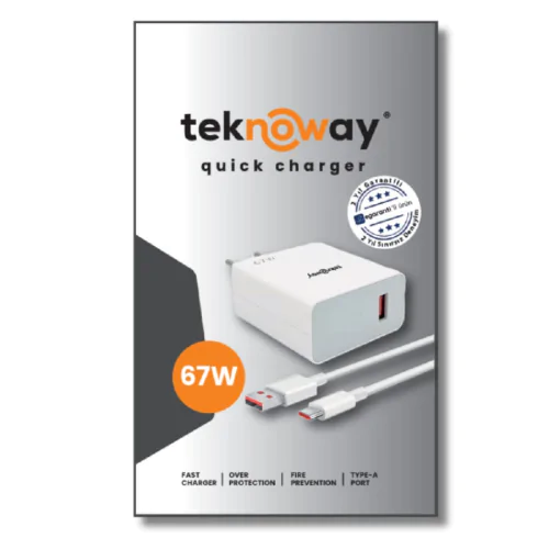 Teknoway 67W Type-A to Type-C Şarj Seti Beyaz - Görsel