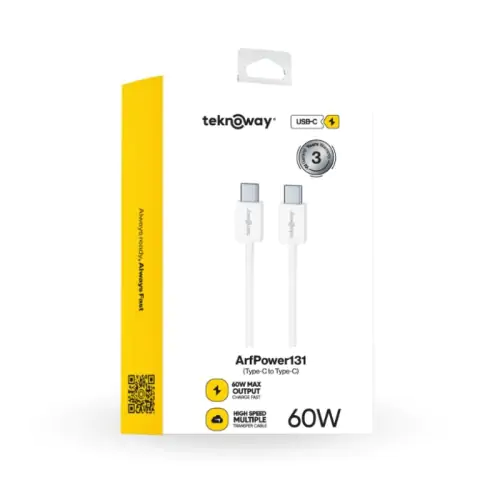 Teknoway 60W Beyaz Type-C to Type-C Şarj Kablosu Beyaz - Görsel