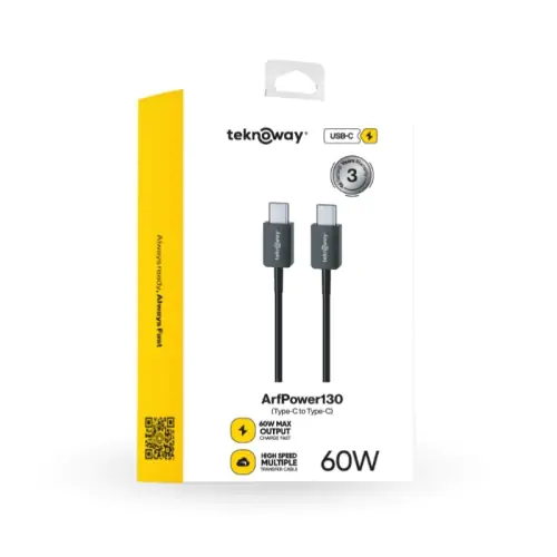 Teknoway 60W type-C to Type-C Şarj Kablosu Siyah - Görsel